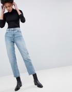Asos Recycled Florence Authentic Straight Leg Jeans In Spring Light Stone Wash - Blue