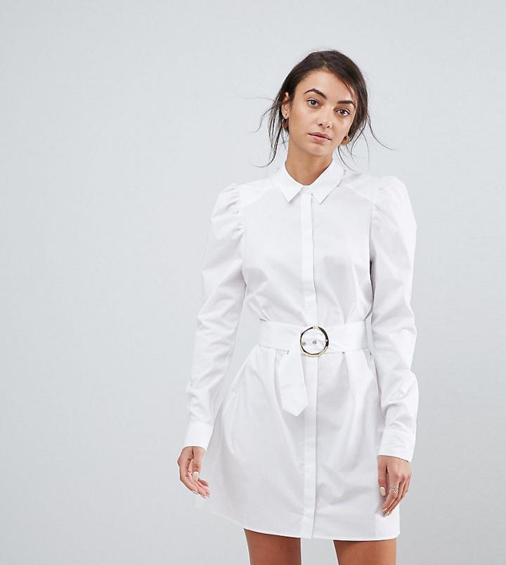 Asos Tall Mini Belted Shirt Dress - White