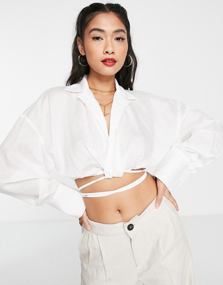 Topshop Premium Top Tie Front Sheer Wrap In White
