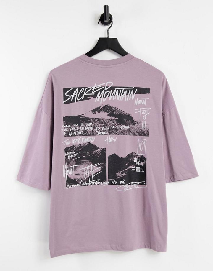 Asos Design Oversized T-shirt In Purple With Mountain Back Print