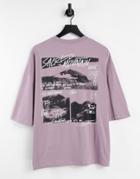 Asos Design Oversized T-shirt In Purple With Mountain Back Print