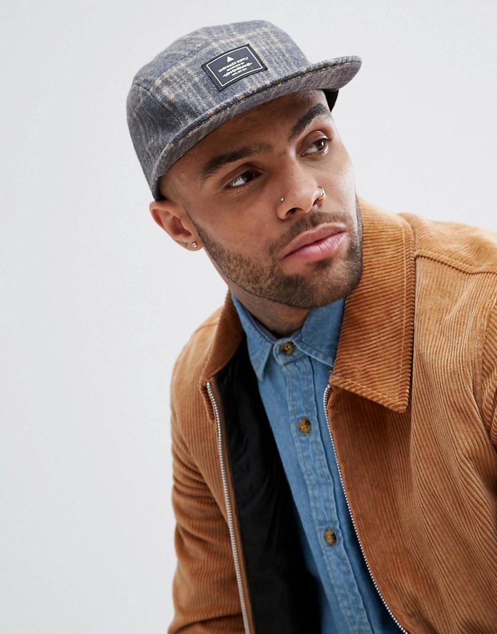 Asos 5 Panel Cap In Gray And Camel Check - Gray