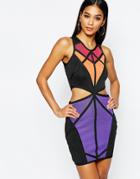 Wow Couture Bandage Mini Dress With Multicoloured Pannels - Multi Orange