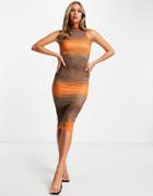 Fashionkilla Knitted Body-conscious Midi Dress In Multi Orange Stripe