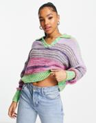Asos Design Oversized Sweater In Open Collar In Space Dye-multi