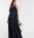 Asos Design Maternity Bridesmaid Pinny Maxi Dress With Ruched Bodice And Layered Skirt Detail-navy