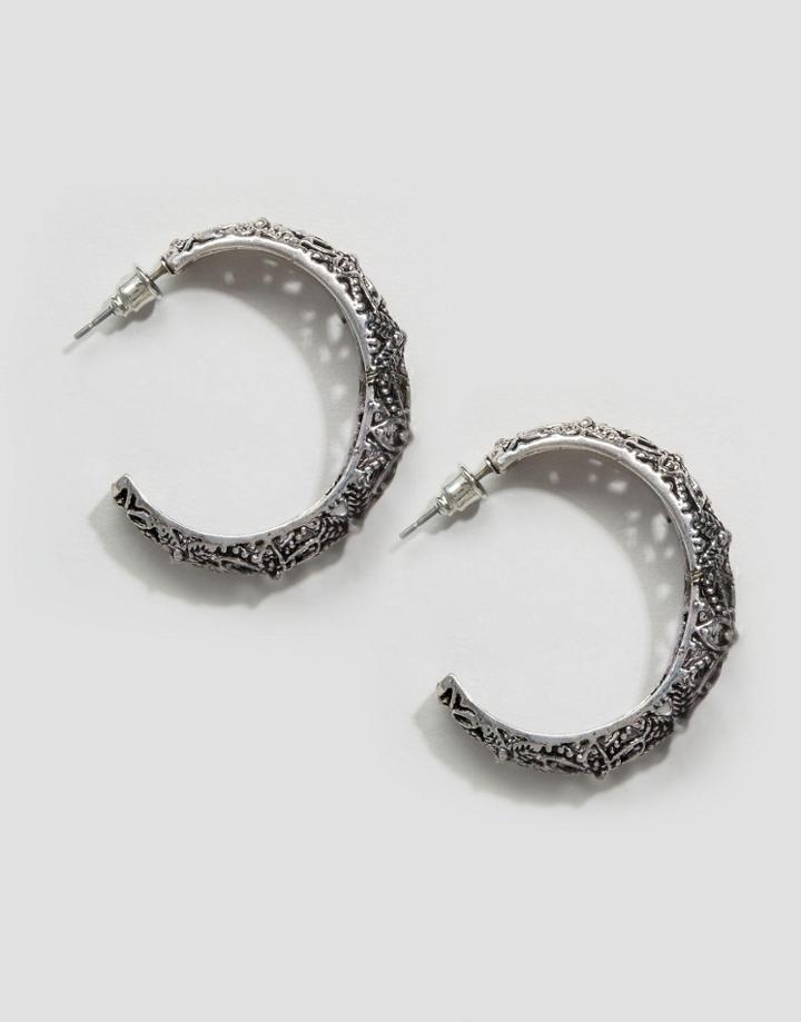 Reclaimed Vintage Filigree Half Hoop Earrings - Silver