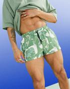Asos Design Swim Shorts In Super Short Length With Face Print-green