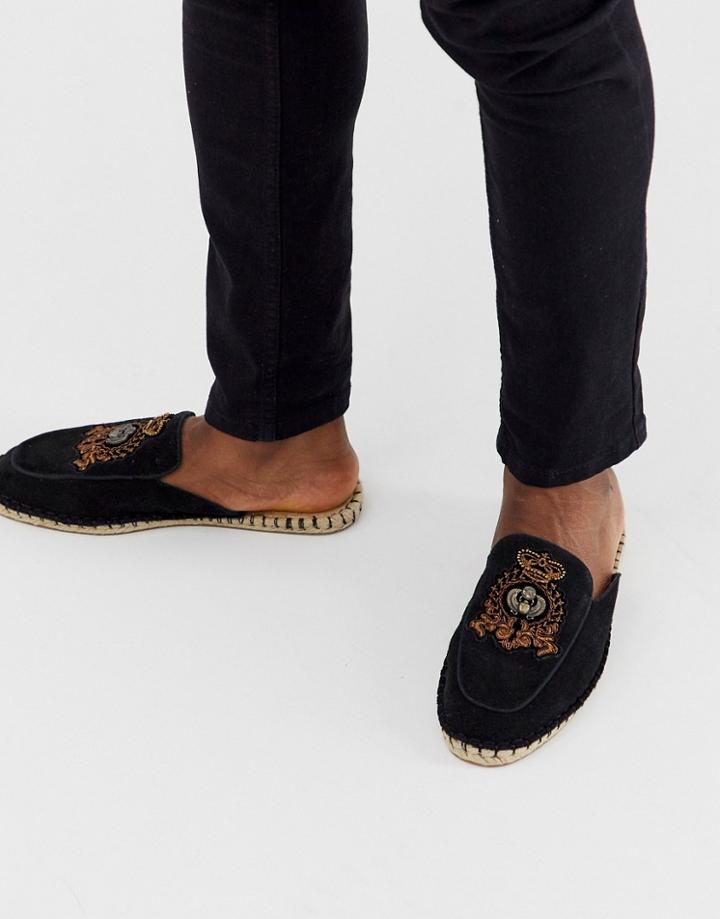 Asos Design Mule Espadrilles In Black With Badge Detail