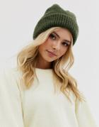 Pieces Ribbed Beanie In Khaki - Green