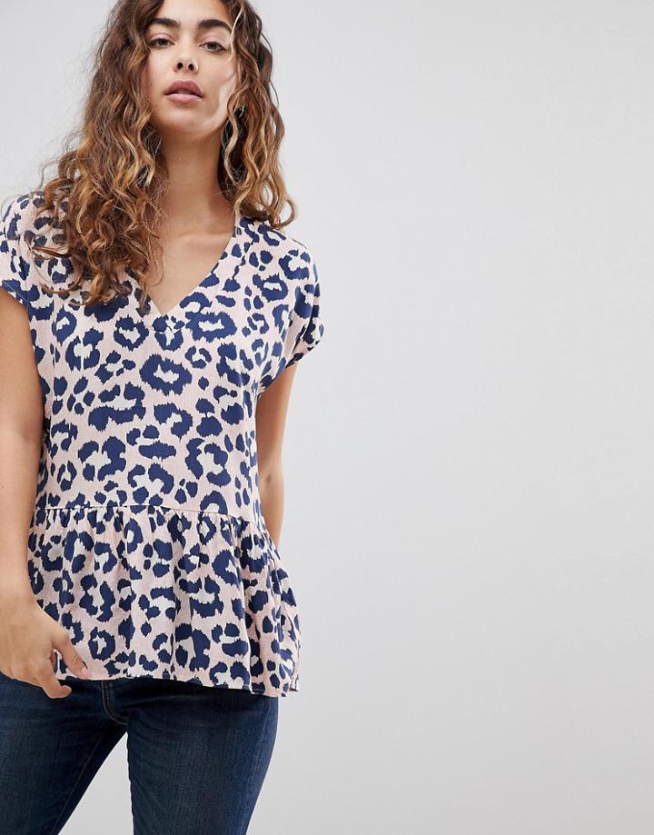 Ichi Leopard Print Smock T-shirt - Pink