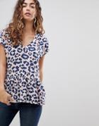 Ichi Leopard Print Smock T-shirt - Pink