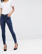 Asos Ridley Skinny Jeans In James Darkwash With Let-down Hem - Blue
