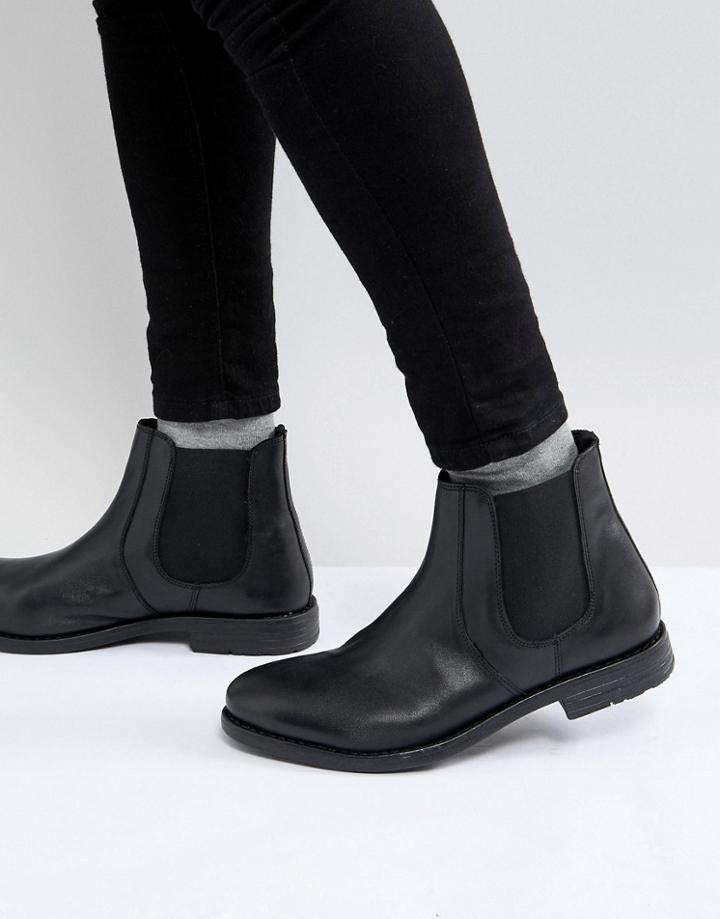 Frank Wright Round Toe Leather Chelsea Boots-black