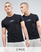 Emporio Armani Crew Neck 2 Pack T-shirt With Chest Logo In Extreme Fitted Fit - Black