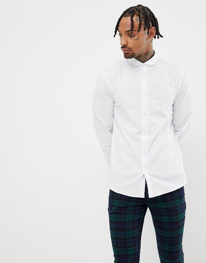 Twisted Tailor Super Skinny Fit Shirt In White In Curved Collar - White