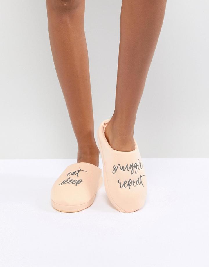 Asos Design Nearly Bedtime Slogan Slippers - Orange