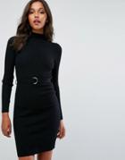 Lipsy Knitted Mini Dress With Long Sleeves With Military Button Detail - Black