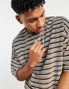 Asos Design Oversized Stripe T-shirt In Brown Velour