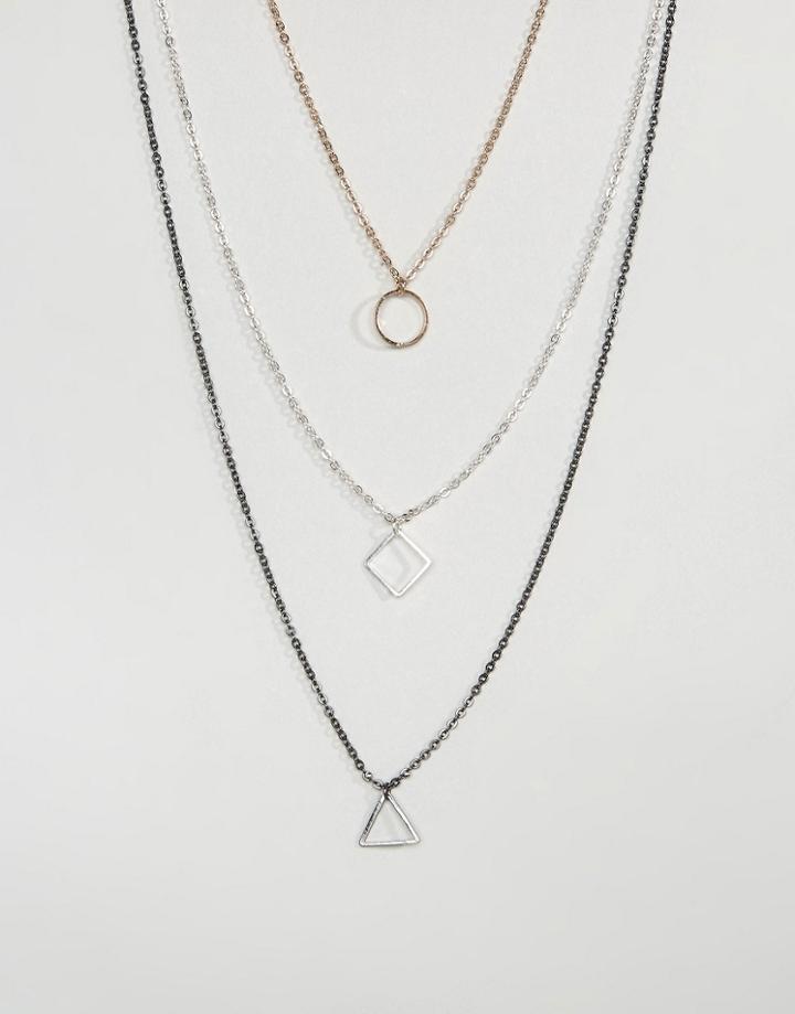 Asos Ditsy Layered Necklace With Geometric Pendants In Mixed Metal - Multi