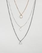 Asos Ditsy Layered Necklace With Geometric Pendants In Mixed Metal - Multi
