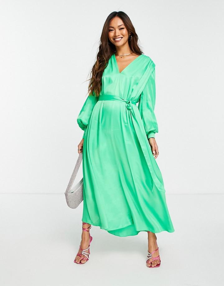 Asos Edition Super Trapeze Satin Midaxi Dress In Bright Green