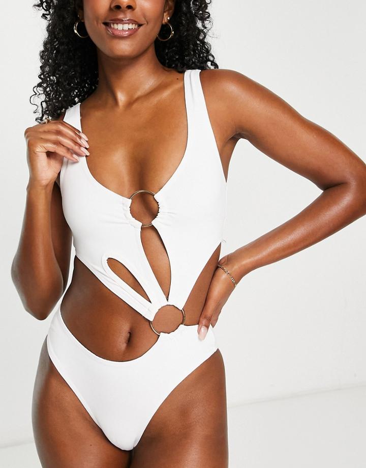 Simmi Ring Detail Cut Out Swimsuit In White