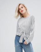 Pull & Bear Stripe Tie Front Top - White