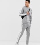 Asos Design Tall Tracksuit Crew/skinny Jogger With Side Stripe In Gray Marl - Gray
