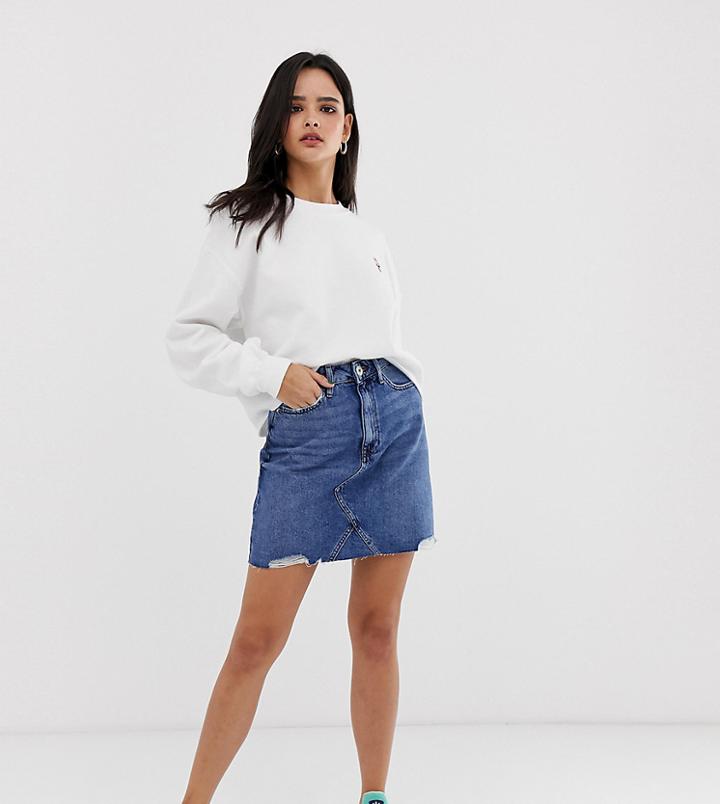 River Island Denim Mini Skirt In Mid Wash - Blue