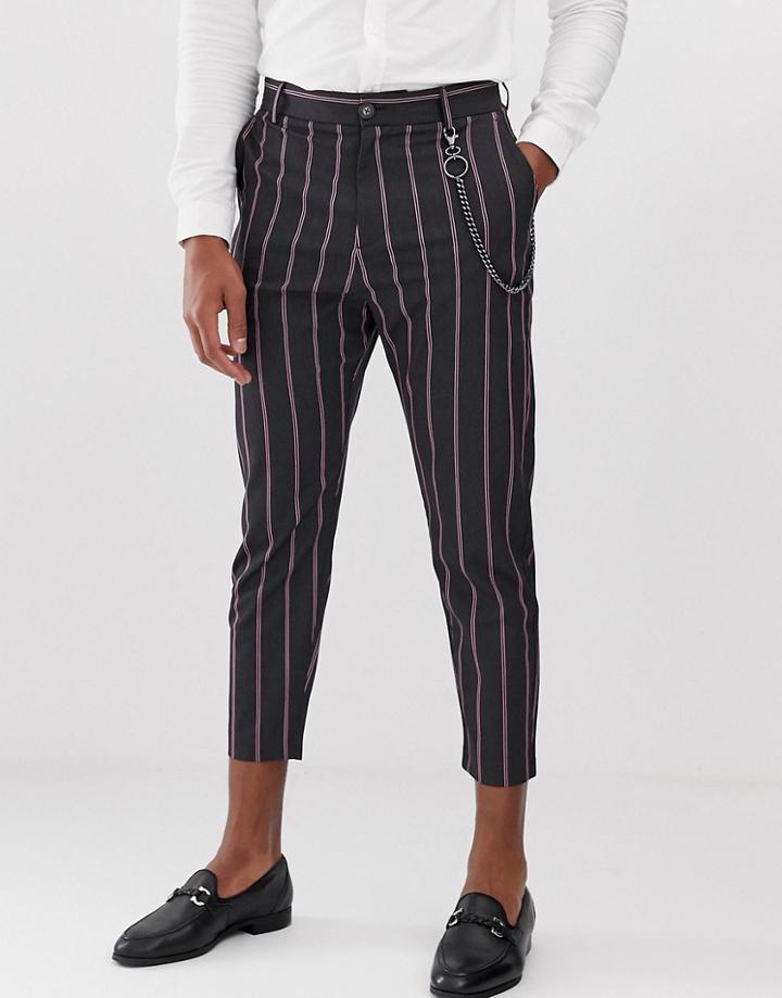Bershka Carrot Fit Pants In Black With Pink Stripes - Black