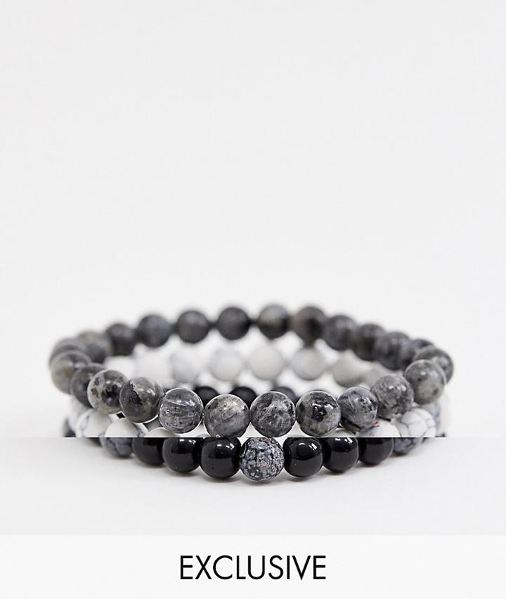 Reclaimed Vintage Inspired Monochrome Beaded Bracelet Pack Exclusive At Asos - Black