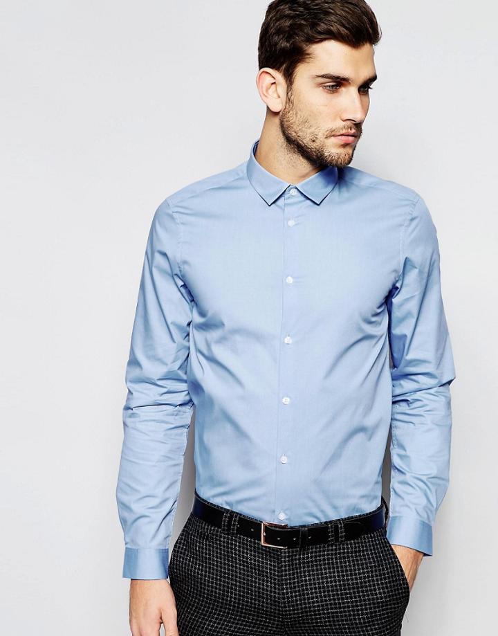 Asos Blue Shirt In Regular Fit With Long Sleeve - Powder Blue