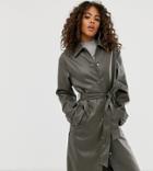 Asos Design Tall Leather Look Trench Coat-green