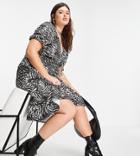 River Island Plus Tie Front Zebra Print Midi Dress In Brown