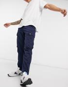 Topman Organic Cotton Blend Tapered Cargos In Navy
