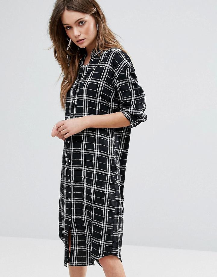 Qed London Check Shirt Dress - Black
