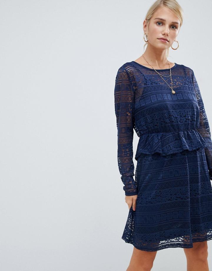 Vila Lace Skater Dress - Navy