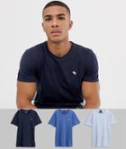 Abercrombie & Fitch 3 Pack Crew Neck T-shirt Icon Logo In Blues - Blue