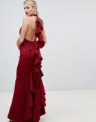 City Goddess Halter Neck Maxi Dress With Exposed Back Detail - Red