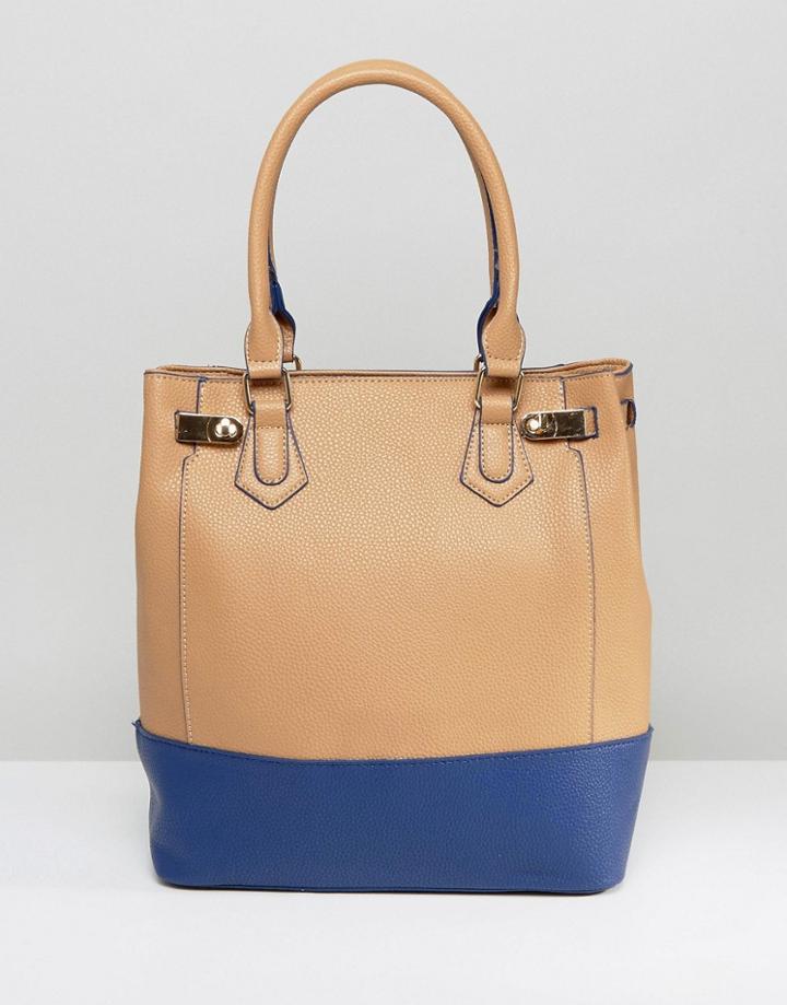 Yoki Contrast Panel Tote Bag - Tan