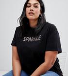 Asos Design Curve T-shirt With Glitter Sparkle Slogan - Black