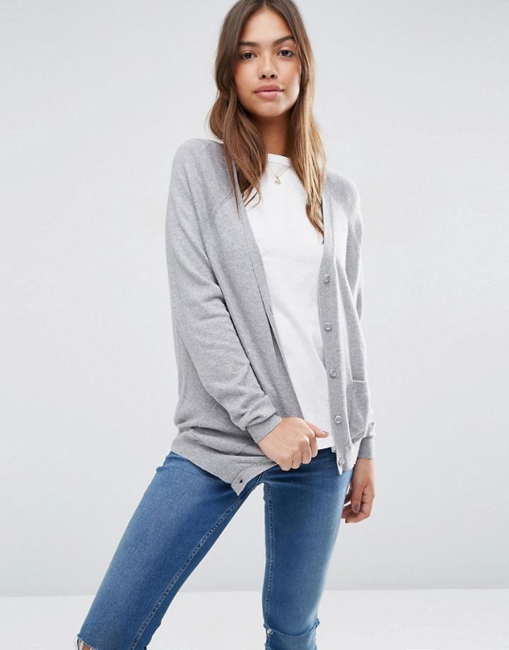 Asos Boyfriend Cardigan In Cashmere Mix - Mid Gray