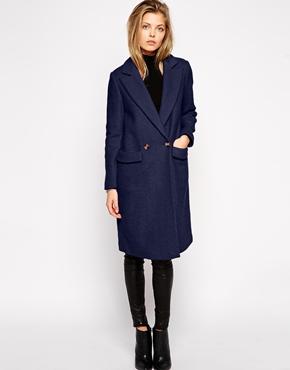Asos Coat With Back Tab Detail - Navy