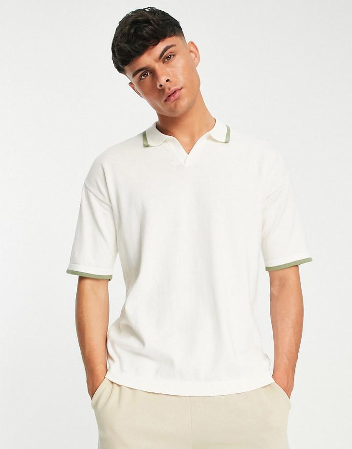 Jack & Jones Originals Stripe Knitted Polo In White