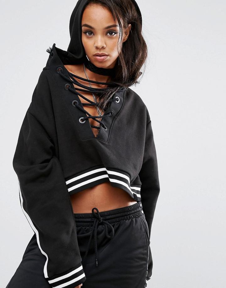 Fenty X Puma By Rihanna Lace Up Cropped Hoodie - Black