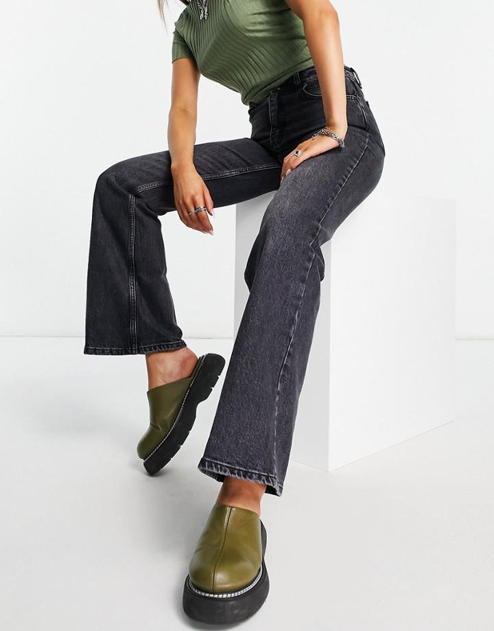 Topshop Relaxed Flare Cotton Jean In Washed Black