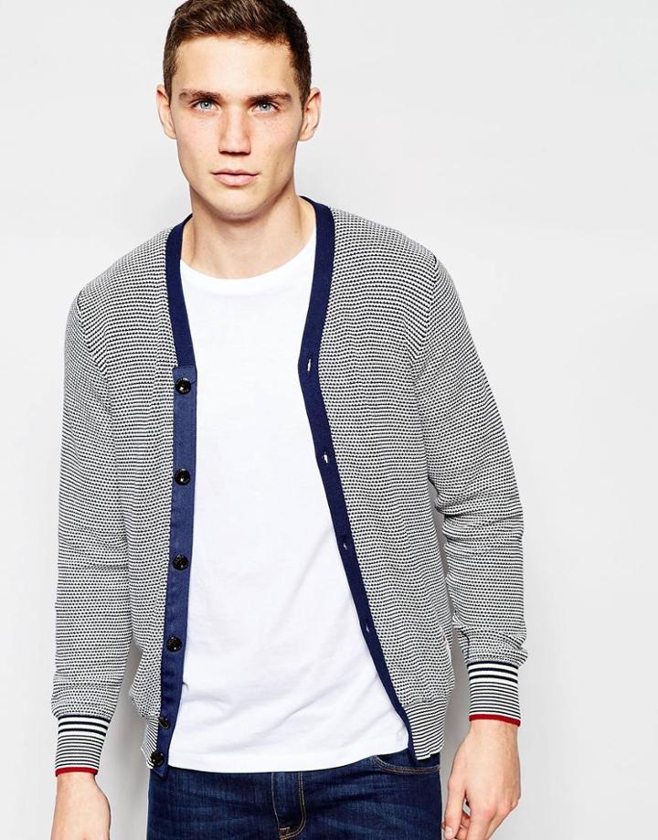 G-star Knit Cardigan Viltran Blue And White Micro Stripe