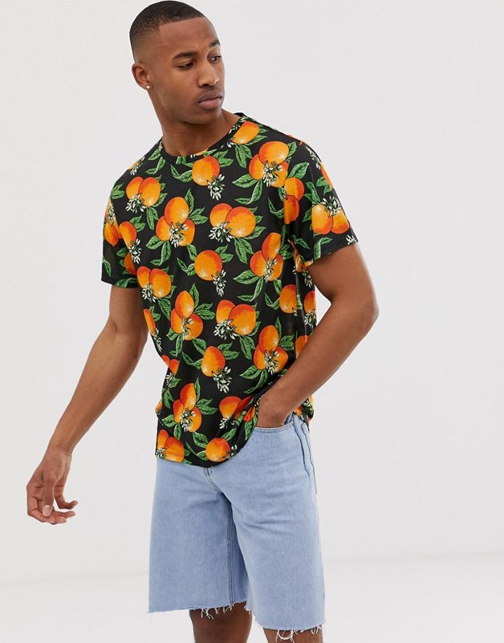 Urban Threads T-shirt In Orange Print - Orange