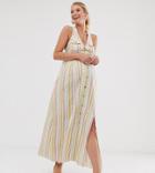 Asos Design Maternity Button Through Halter Neck Maxi Dress In Stripe-multi